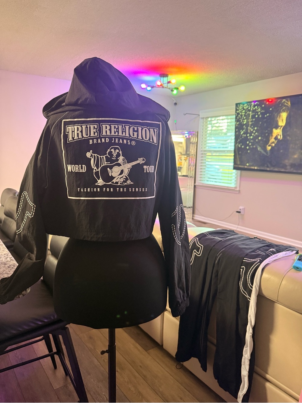 True Religion Women's Black Cropped Hoodie Jacket & matching pant